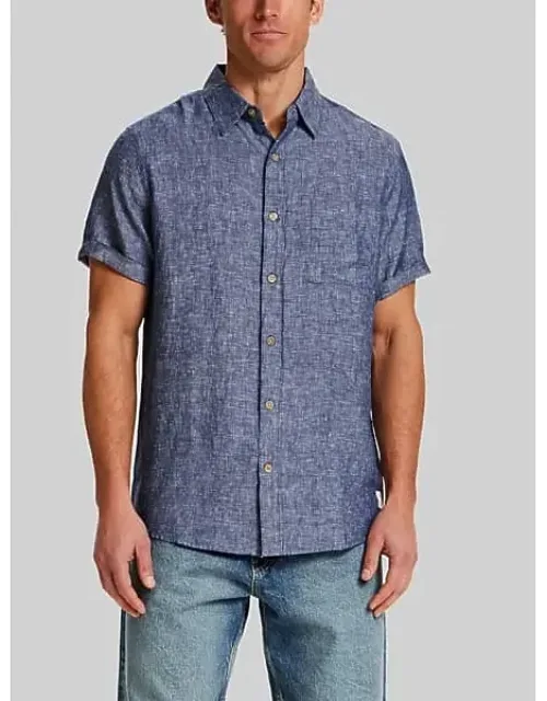 Regular Fit Solid Linen Woven Short Sleeve Shirt
