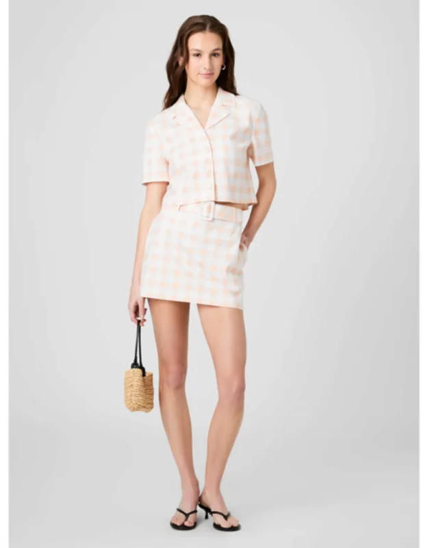 Linen Gingham Belted Skirt