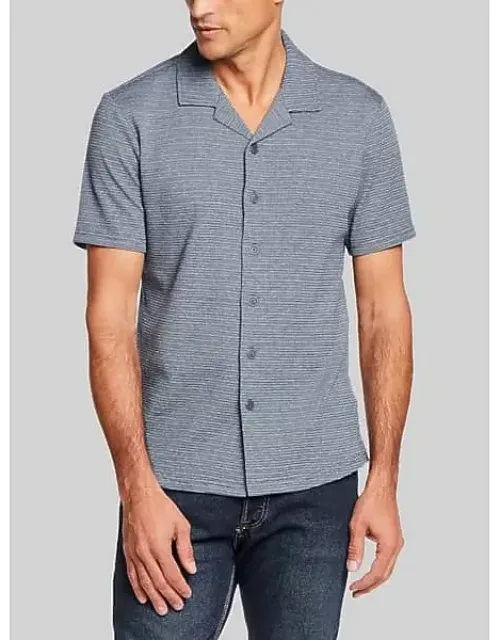 Regular Fit Variegated Microstripe Coat-front Short Sleeve Shirt