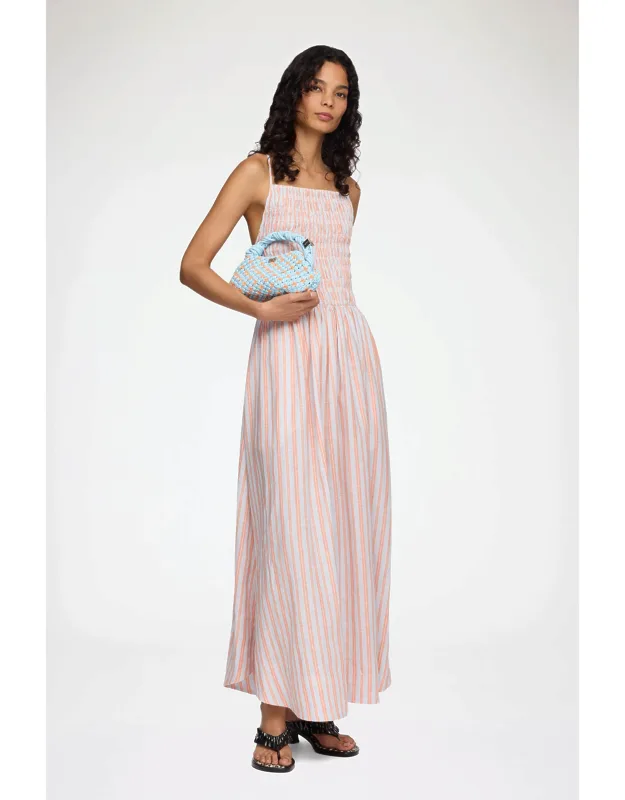 Cantaloupe Dress In Striped Linen