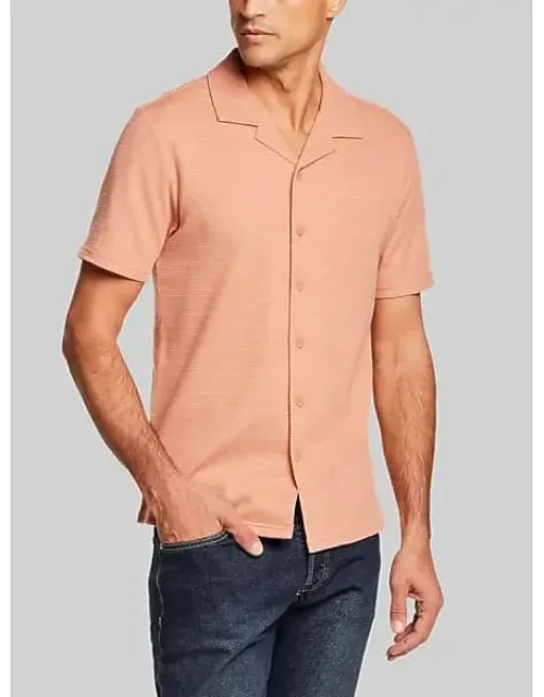 Regular Fit Variegated Microstripe Coat-front Short Sleeve Shirt