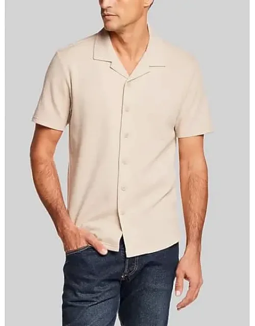 Regular Fit Variegated Microstripe Coat-front Short Sleeve Shirt