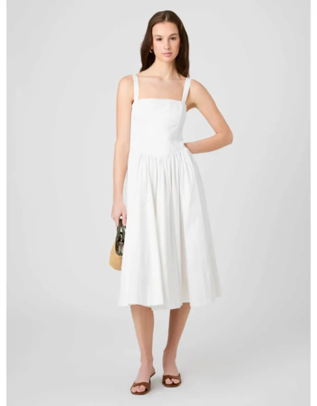 Cotton Sateen Fitted Bodice Midi Dress