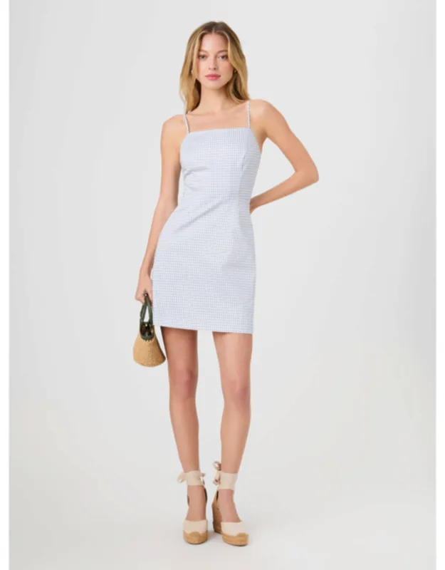 Cotton Sateen Square Neck Windowpane Dress