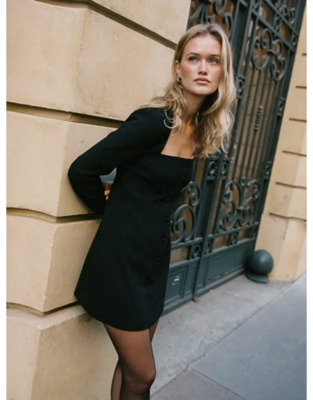 Whisper Square Neck Long Sleeve Mini Dress