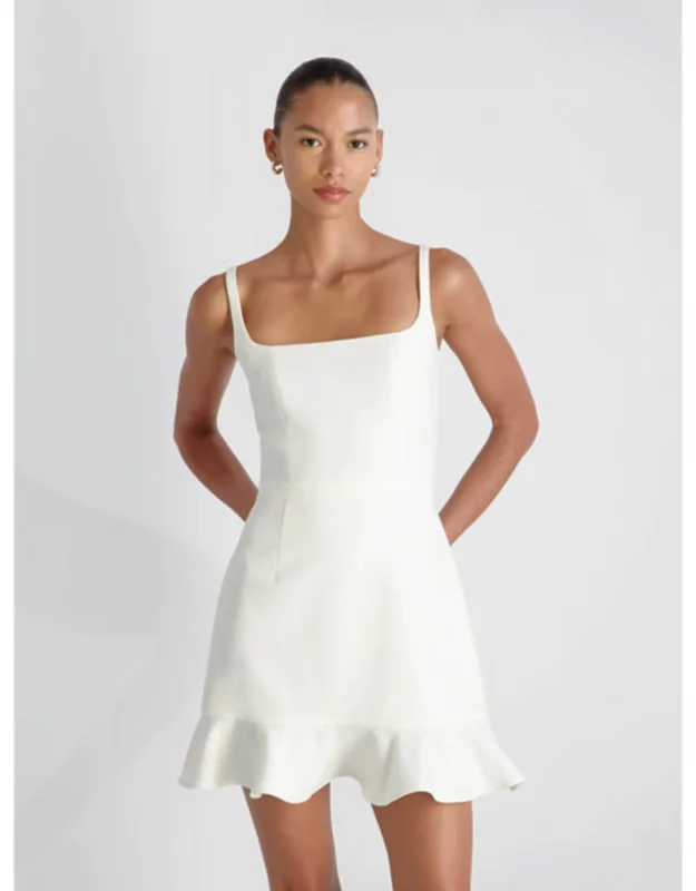 Whisper Square Neck Frill Hem Mini Dress