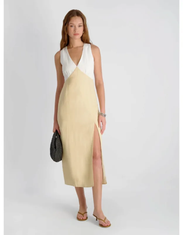 Linen V-neck Midi Dress