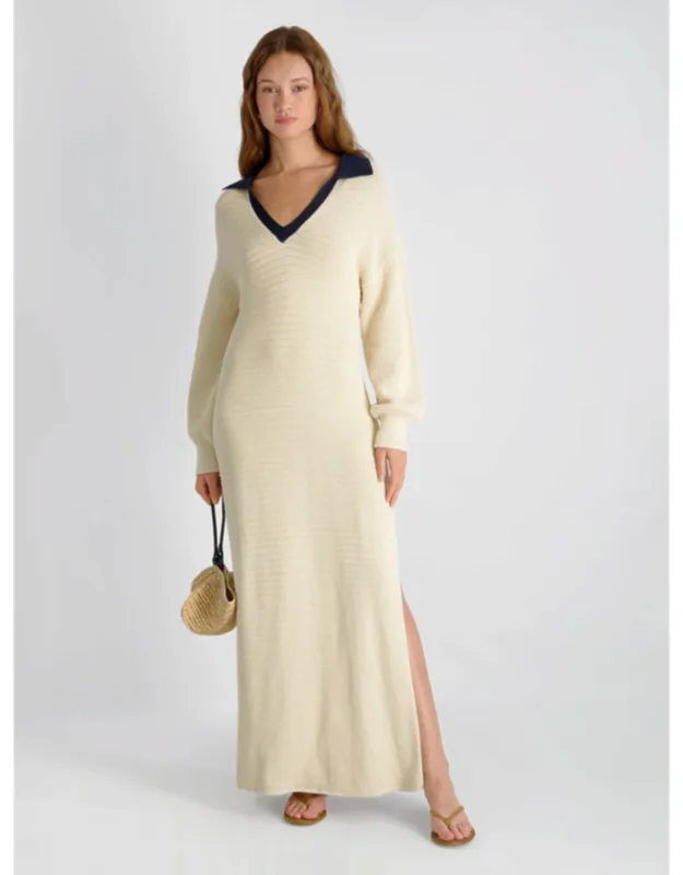 Contrast Texture Knit Maxi Dress