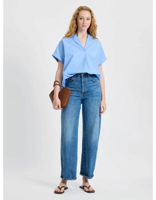 Poplin Collar Short Sleeve Pullover