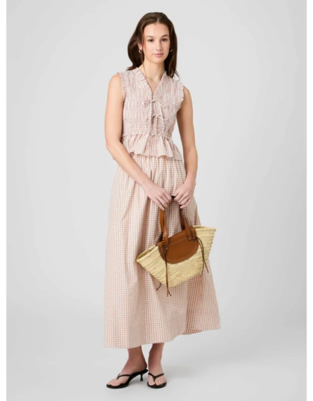 Gingham Ruched Midi Skirt
