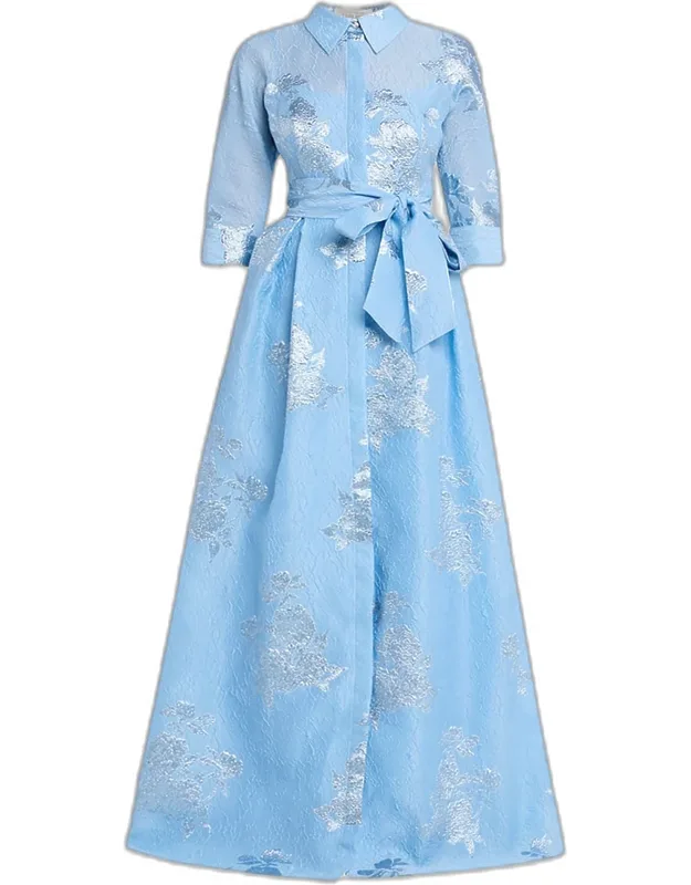 Metallic Jacquard Collared Long Dress
