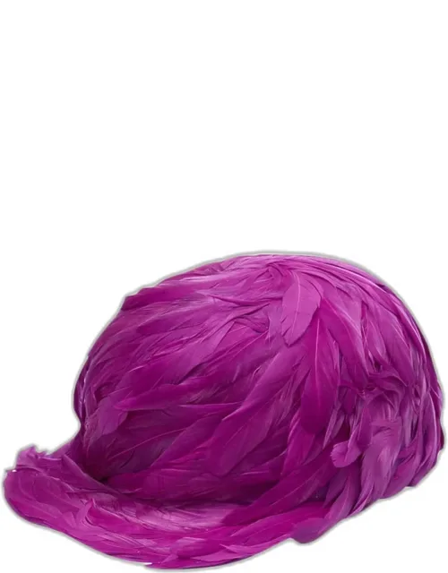 Feather Trim Satin Baseball Hat