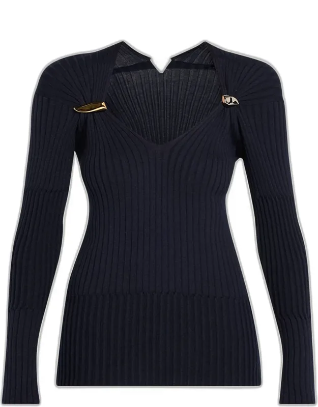 Claw Embellished Cashmere-silk Rib Sweater
