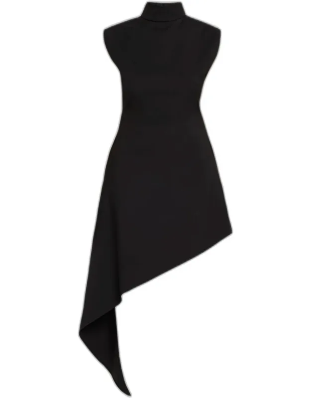 Asymmetric Pointed Wool Twill Mini Dress