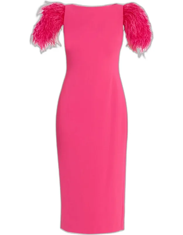 Feather-sleeve Midi Sheath Dress