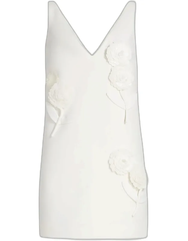 Embellished Flower Crepe Mini Dress