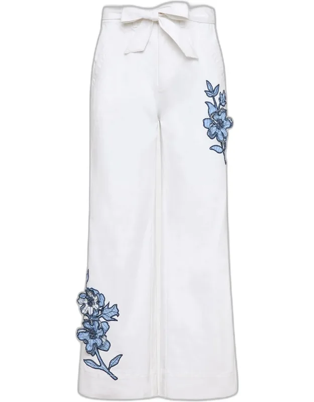 Stripe Floral Denim Pants