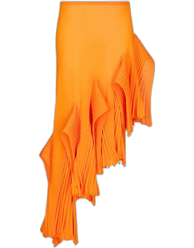 Asymmetric Godet Ruffle Midi Skirt