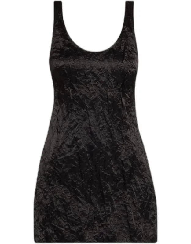 Scoop-neck Satin Mini Dress