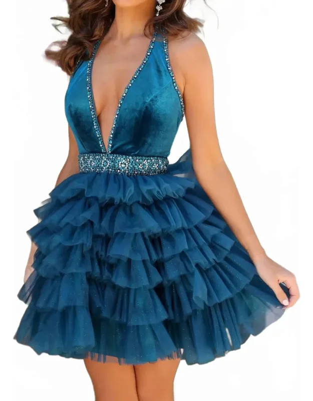 Velvet Halter Short Dress