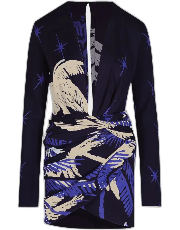 Draped Printed Crepe Mini Dress