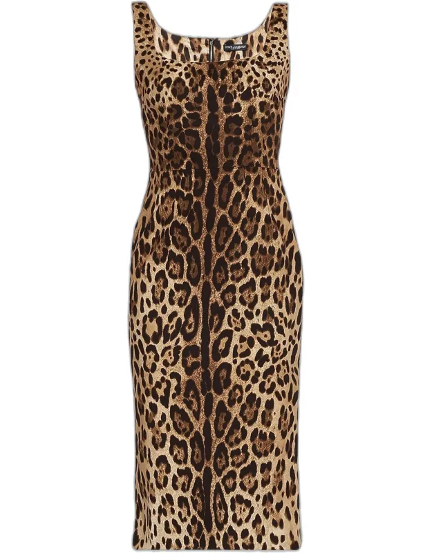 Leopard-print Silk Sleeveless Midi Dress