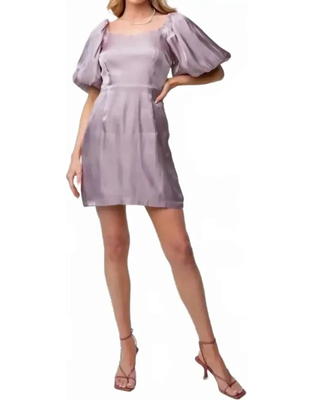 Shiny Satin Puffy Sleeve Dress