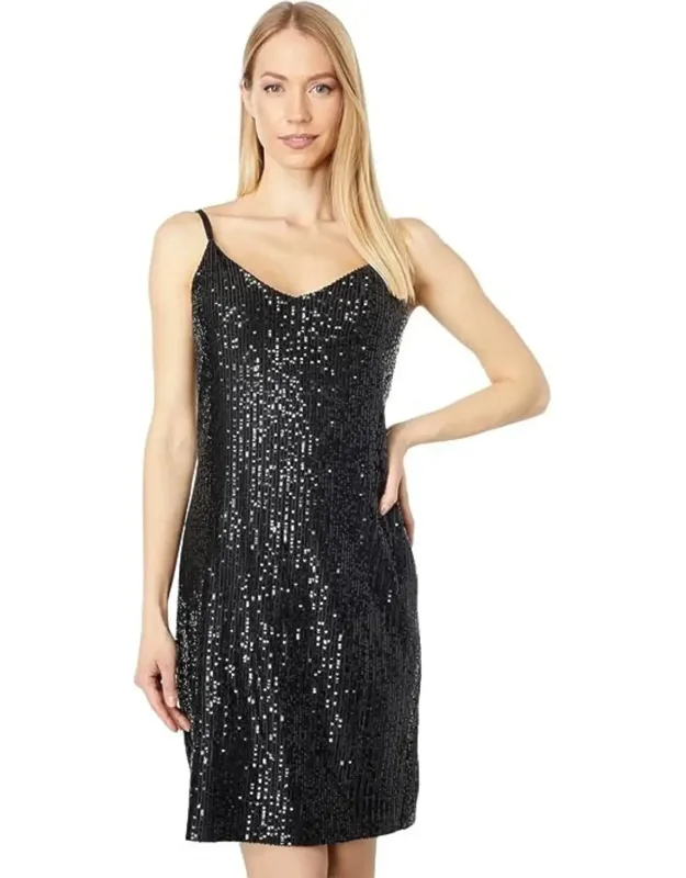 Slip Dress With Black Sequins And Spaghetti Straps