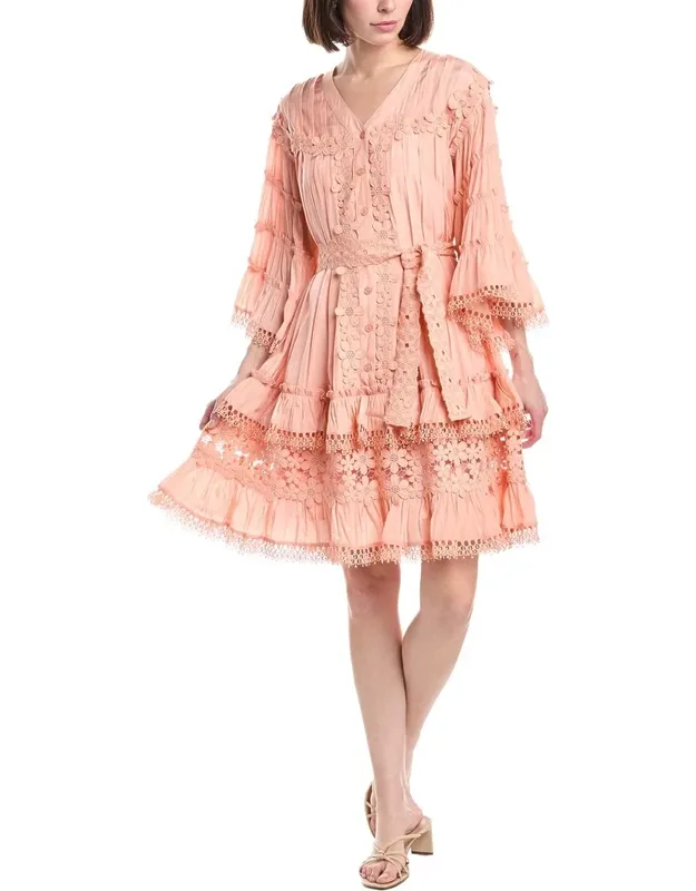 Floral Lace Detail Tiered Flounce Mini Dress