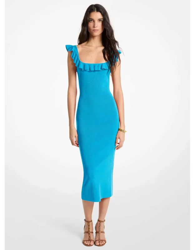Ruffled Stretch Viscose Midi Dress