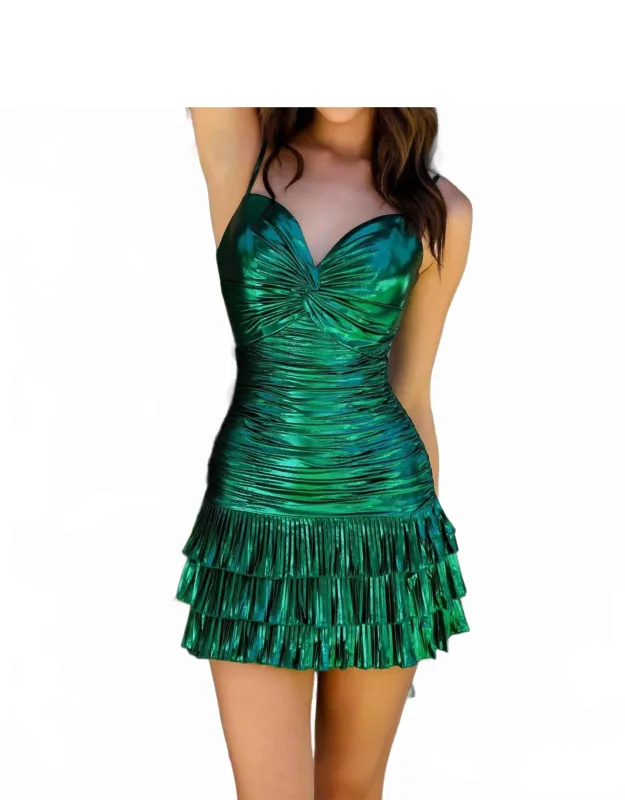 Ruched Mini Dress With Tiered Skirt