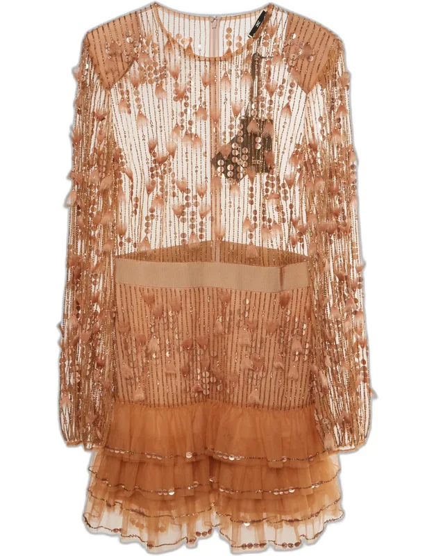 Tulle Sheer Embroidered Cocktail Dress