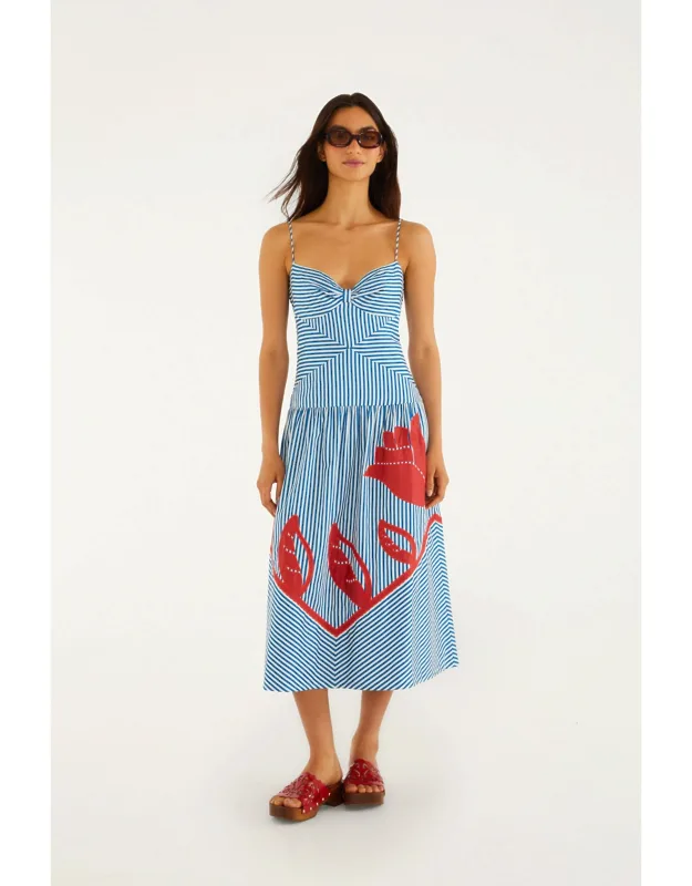 Sky Stripes Sleeveless Midi Dress