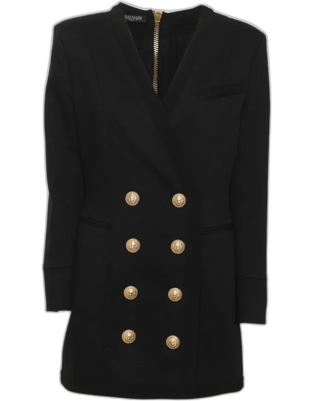 Stretch Cotton Button Embellished Mini Dress