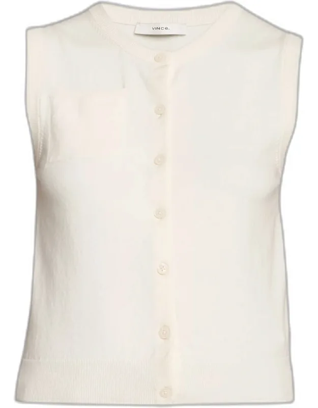 Sleeveless Patch Pocket Cardigan
