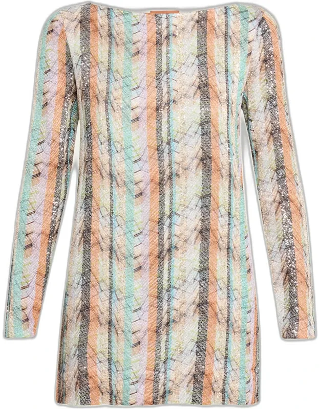 Multi-technique Long-sleeve Mini Dress