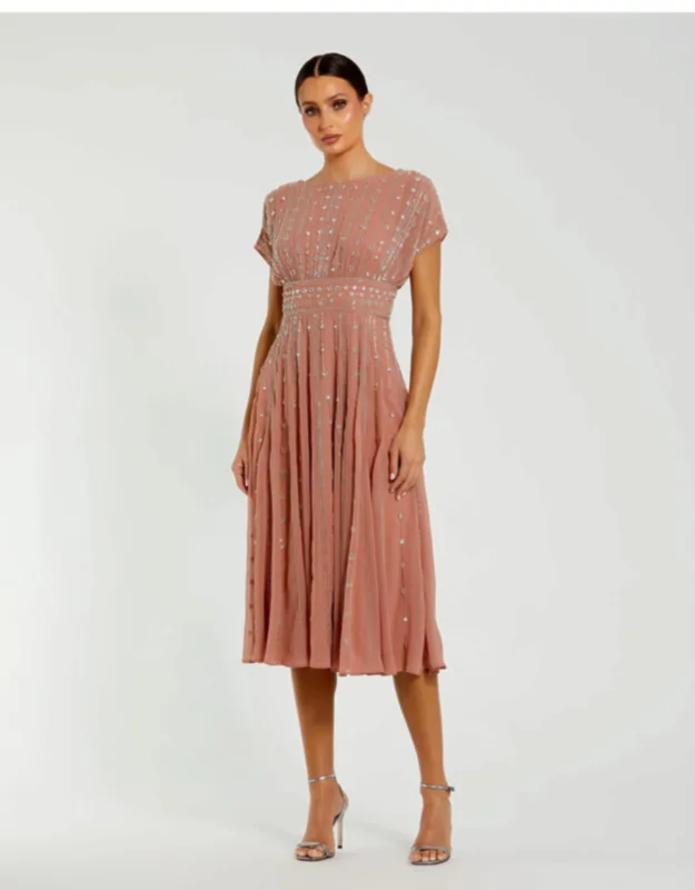 Embellished Short Sleeve Midi Dress