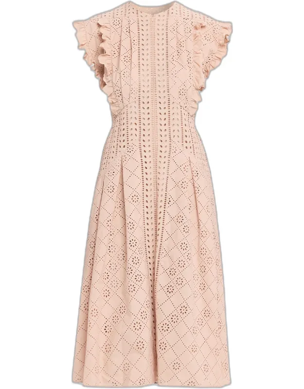 Eyelet Cotton Flared Midi Dress