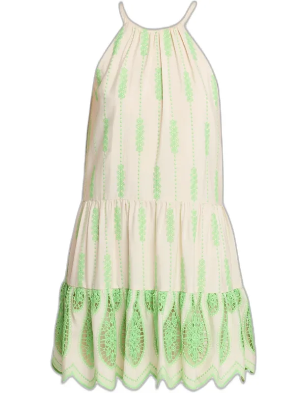 Embroidered High-neck Mini Dress