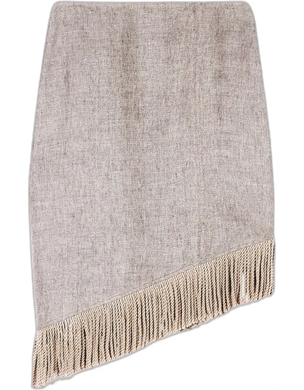 Asymmetric Fringe-trim Linen Skirt