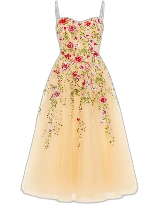 Floral-embroidered Tulle Midi Dress