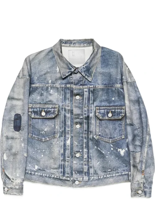 Distressed Paint-splatter Denim Jacket
