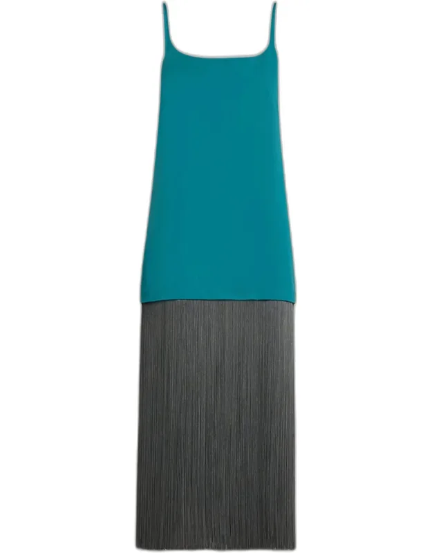 Fringe Poplin Maxi Slip Dress