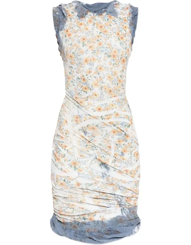 Diesel Dress Blue Outer Co Ea+innerco Pa Ea Sleeveless Mini Dress With Ruched Gathering