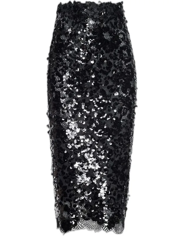 Sequined Lace Pencil Skirt