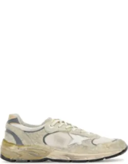 White Suede And Fabric Running Dad Sneakers