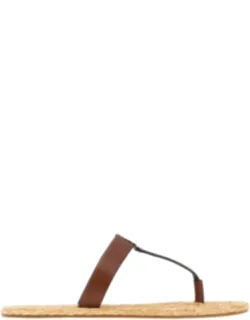 Brown Leather Thong Slippers