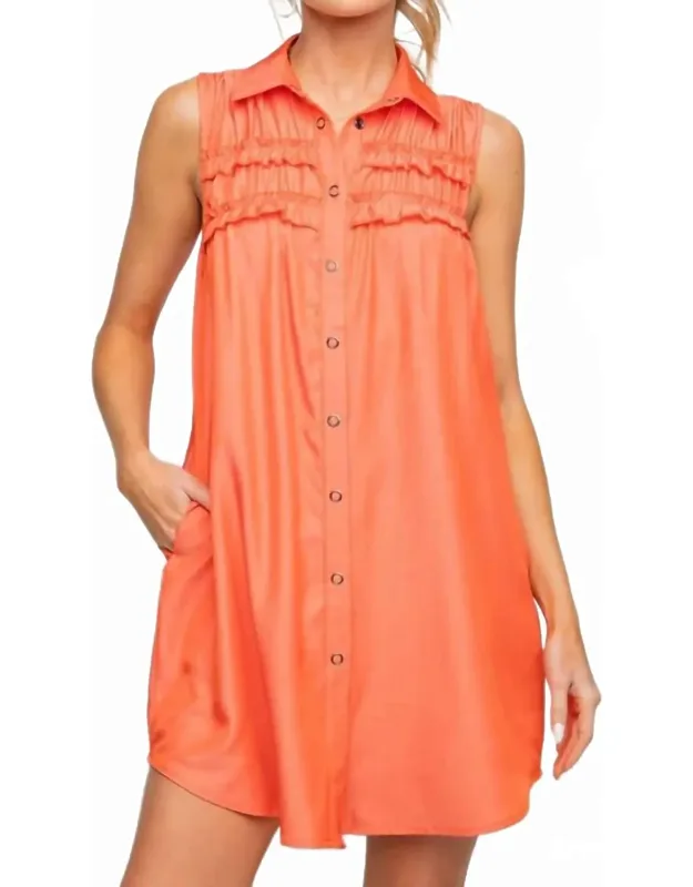 Silky Challis Sleeveless Collared Dress