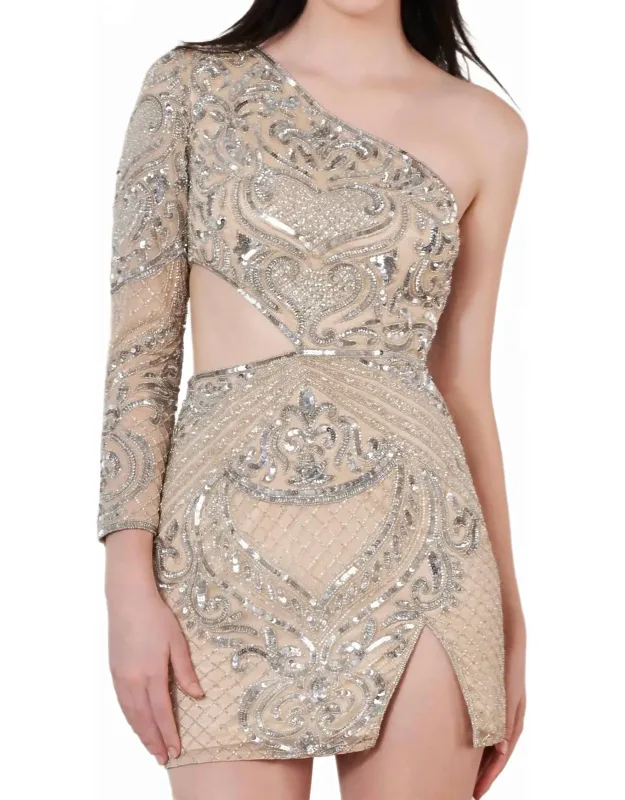 One Shoulder Sleeve Cocktail Dress