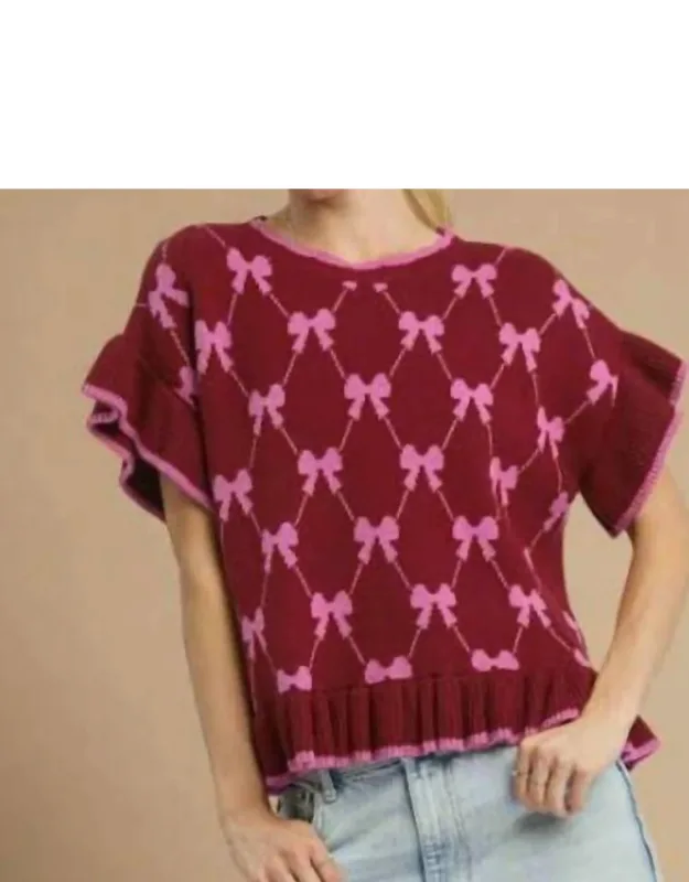 Bow Knit Ruffle Sleeve Sweater